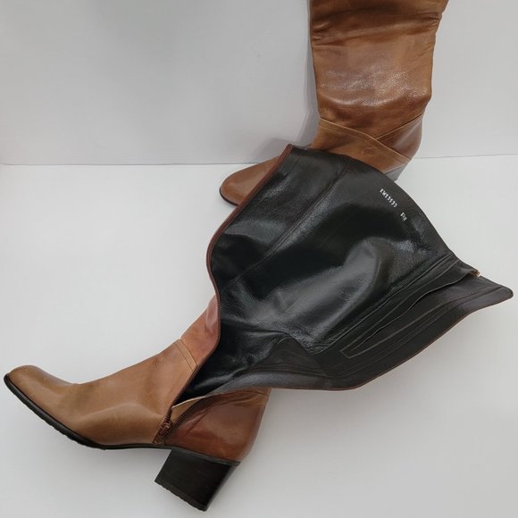 Stuart Weitzman | Brown Leather Over the Calf Rider Heeled Boots - Picture 5 of 15